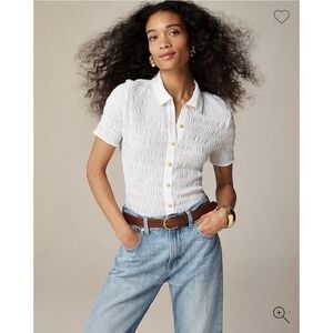 J. Crew Smocked White button-up shirt in cotton-blend voile